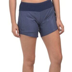Oiselle Blue Pinstripe Long Toolbelt Roga Shorts Sz 10